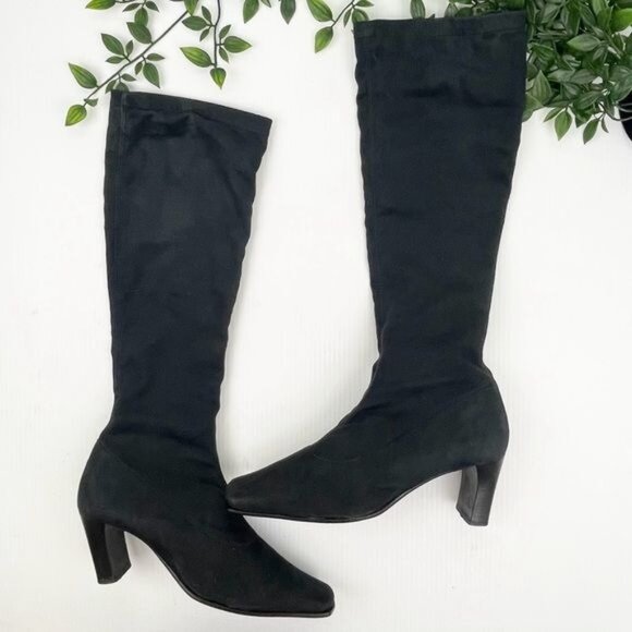 STUART WEITZMAN  Stretch Suede pointy heel black Boots 6.5 - Picture 1 of 7
